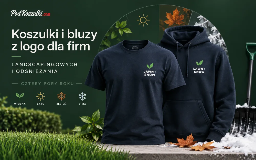 Koszulki i bluzy z logo dla firm landscapingowych i odśnieżania — jeden zestaw na cały rok